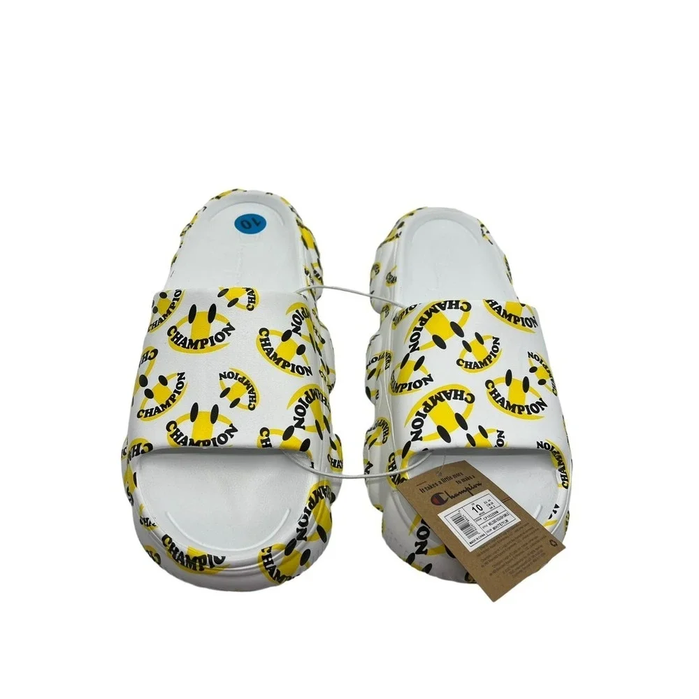 Champion Men's Meloso Squish Smile‎ Slides Size 10 Smiley Face Sandals New